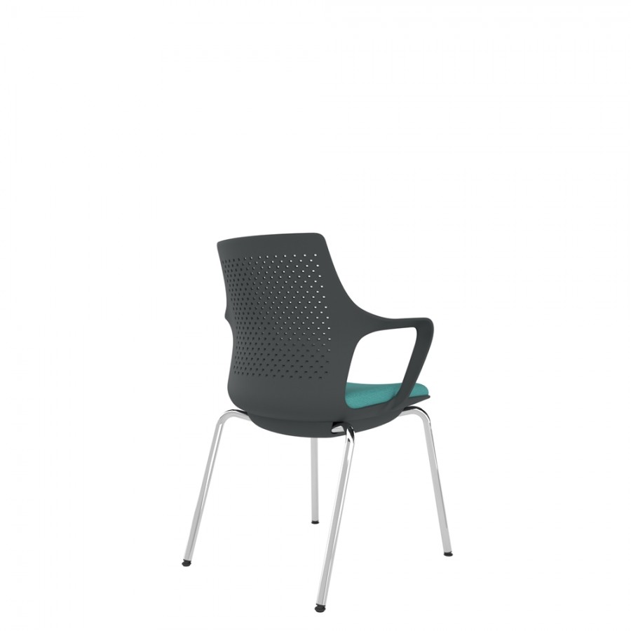 Black Perforated Back Chair With Integrated Arms, Upholstered Seat And Chrome 4 Leg Frame